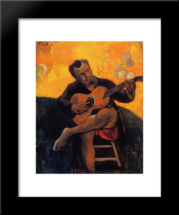 The Guitar Player 20x24 Black Modern Wood Framed Art Print Poster by Gauguin, Paul