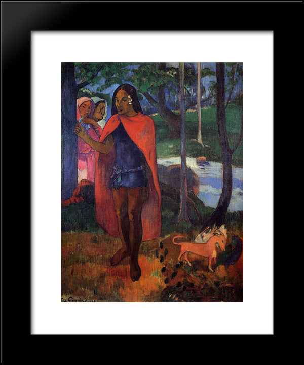 The Sorcerer Of Hiva Oa (Marquesan Man In The Red Cape) 20x24 Black Modern Wood Framed Art Print Poster by Gauguin, Paul