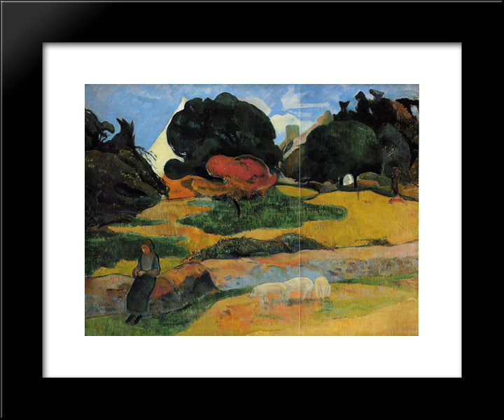 The Swineherd 20x24 Black Modern Wood Framed Art Print Poster by Gauguin, Paul