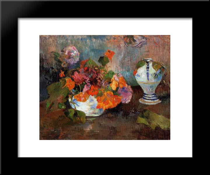 The Vase Of Nasturtiums 20x24 Black Modern Wood Framed Art Print Poster by Gauguin, Paul