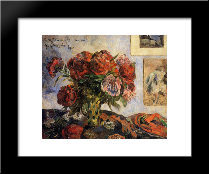 The Vase Of Peonies 20x24 Black Modern Wood Framed Art Print Poster by Gauguin, Paul