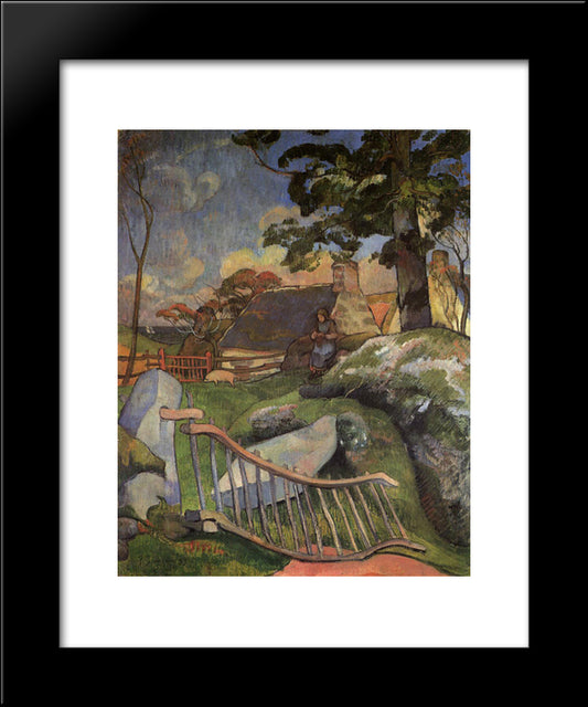 The Wooden Gate (The Pig Keeper) 20x24 Black Modern Wood Framed Art Print Poster by Gauguin, Paul