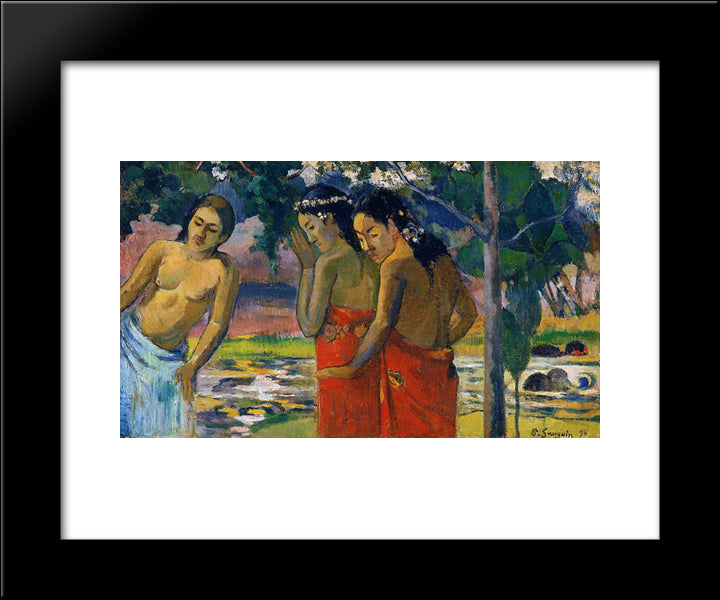 Three Tahitian Women 20x24 Black Modern Wood Framed Art Print Poster by Gauguin, Paul