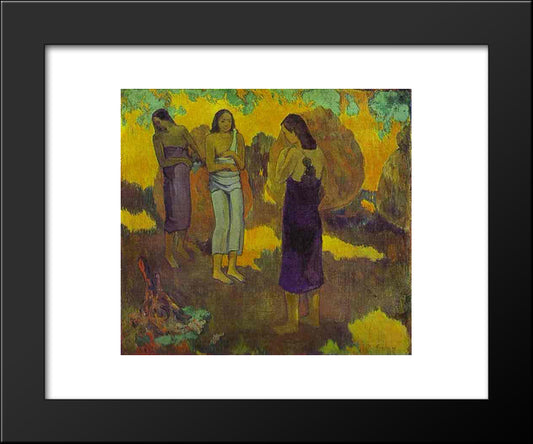 Three Tahitian Women Against A Yellow Background, 1899 (Oil On Canvas) 20x24 Black Modern Wood Framed Art Print Poster by Gauguin, Paul