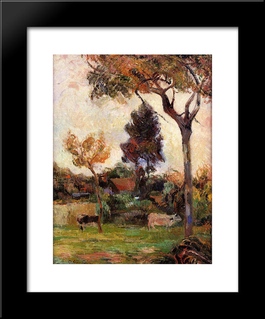 Two Cows In The Meadow 20x24 Black Modern Wood Framed Art Print Poster by Gauguin, Paul