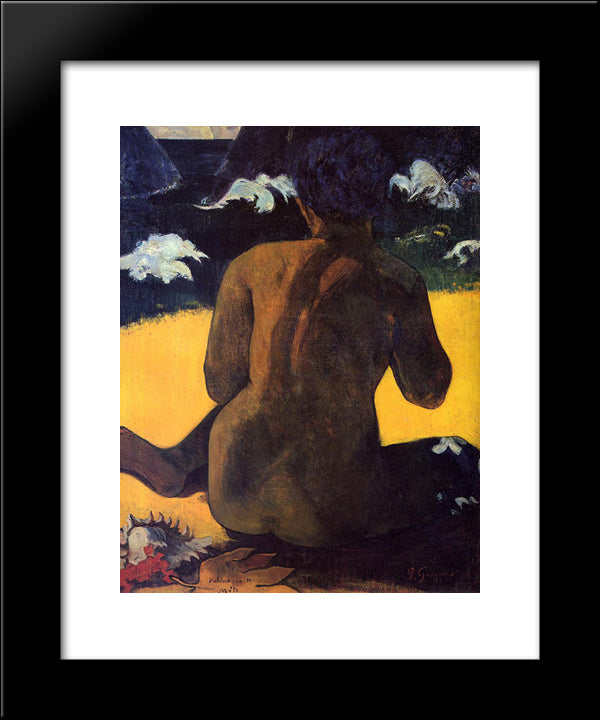 Woman By The Sea 20x24 Black Modern Wood Framed Art Print Poster by Gauguin, Paul