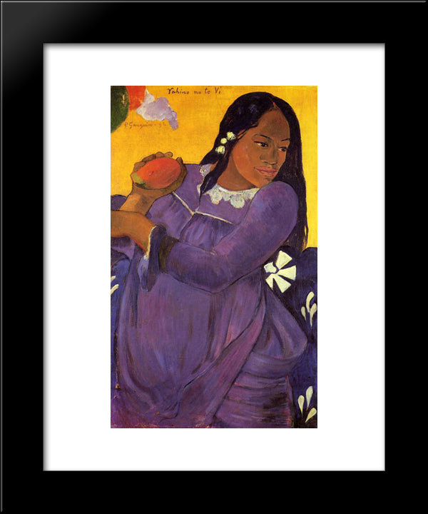 Woman With A Mango 20x24 Black Modern Wood Framed Art Print Poster by Gauguin, Paul