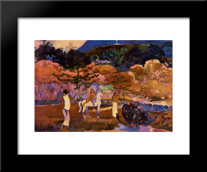 Women And White Horse 20x24 Black Modern Wood Framed Art Print Poster by Gauguin, Paul