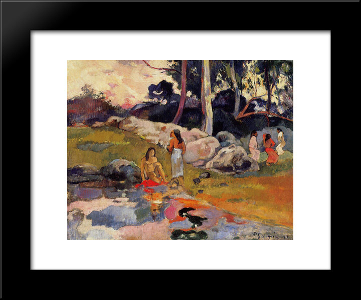 Women At The Banks Of River 20x24 Black Modern Wood Framed Art Print Poster by Gauguin, Paul