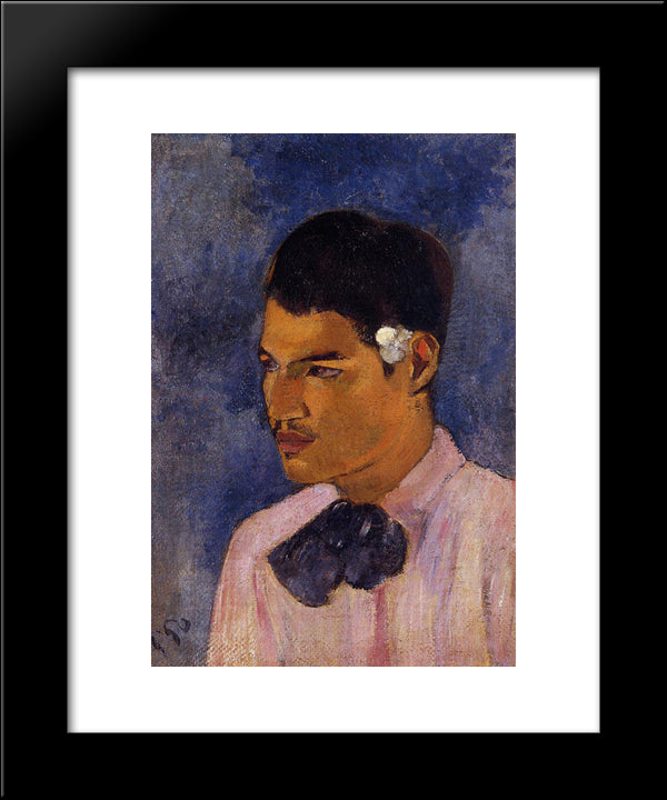 Young Man With A Flower Behind His Ear 20x24 Black Modern Wood Framed Art Print Poster by Gauguin, Paul
