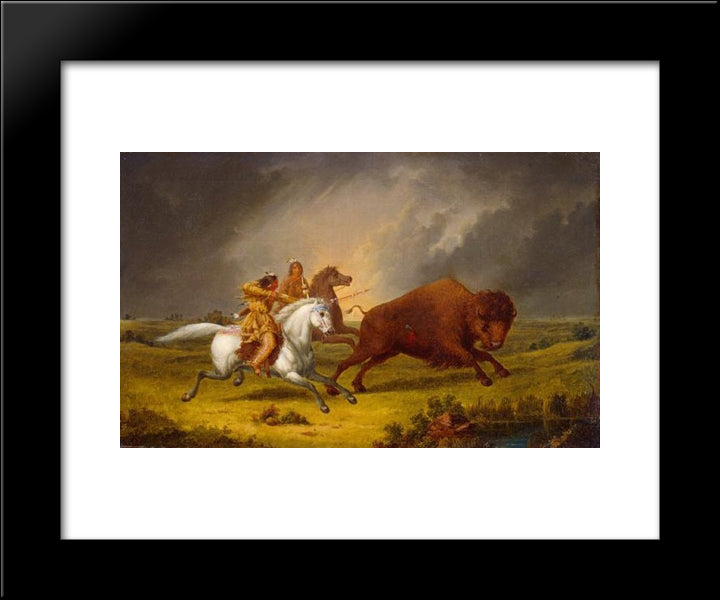 Assiniboine Hunting Buffalo 20x24 Black Modern Wood Framed Art Print Poster by Kane, Paul