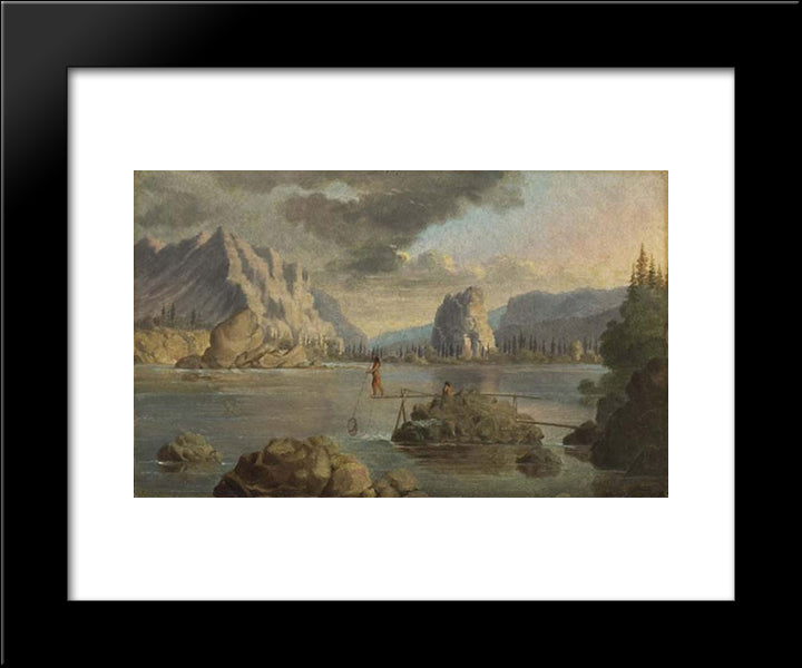 Below The Cascades, Columbia River With Indians Fishing 20x24 Black Modern Wood Framed Art Print Poster by Kane, Paul