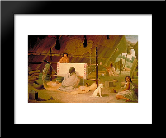 Clallum Women Weaving Up An Blanket 20x24 Black Modern Wood Framed Art Print Poster by Kane, Paul