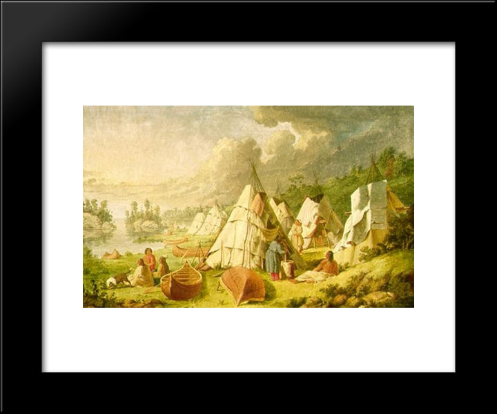 Indian Encampment On Lake Huron 20x24 Black Modern Wood Framed Art Print Poster by Kane, Paul