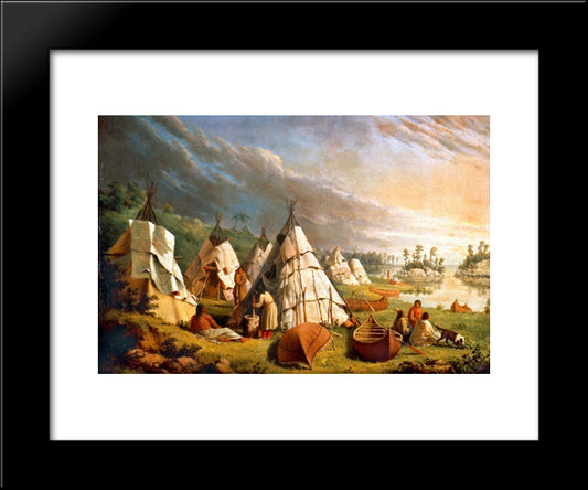 Native American Encampment 20x24 Black Modern Wood Framed Art Print Poster by Kane, Paul