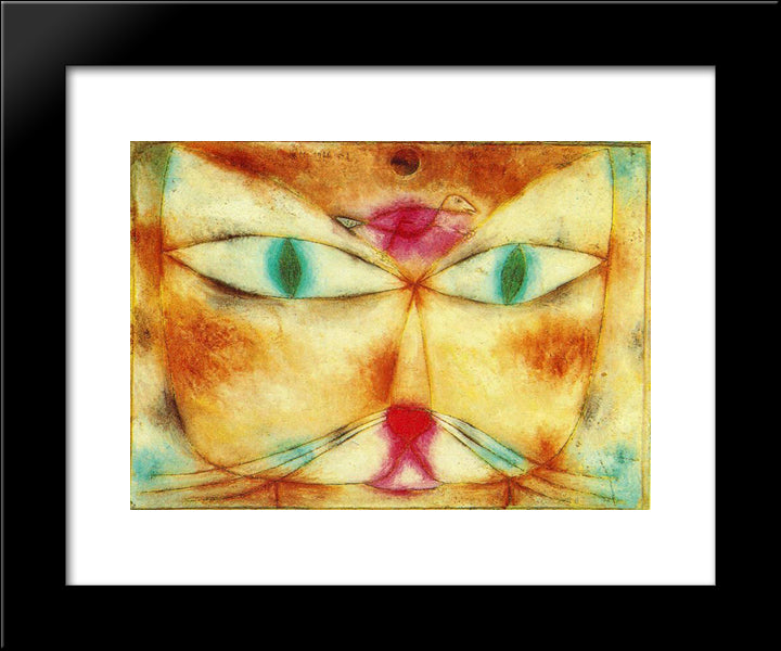 Cat And Bird 20x24 Black Modern Wood Framed Art Print Poster by Klee, Paul