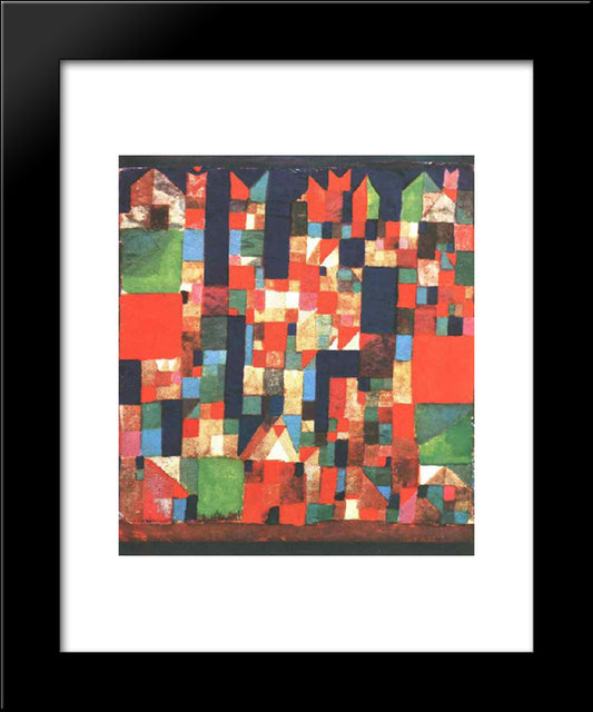 City Picture With Red And Green Accents 20x24 Black Modern Wood Framed Art Print Poster by Klee, Paul