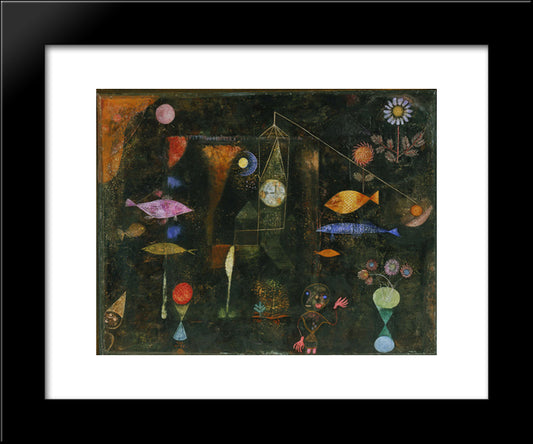 Fish Magic 20x24 Black Modern Wood Framed Art Print Poster by Klee, Paul