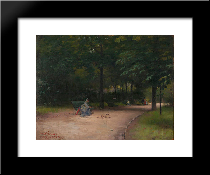 Feeding Birds In The Park 20x24 Black Modern Wood Framed Art Print Poster by Peel, Paul
