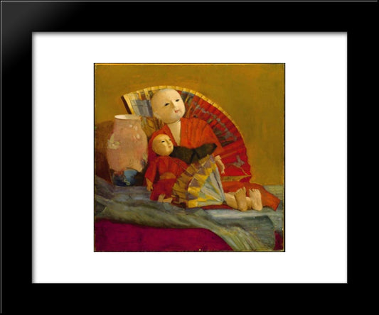 Japanese Dolls And Fan 20x24 Black Modern Wood Framed Art Print Poster by Peel, Paul