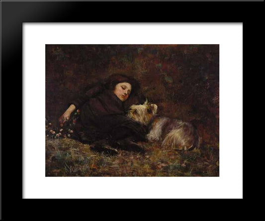 Nap Time (Also Known As Young Girl With Terrier) 20x24 Black Modern Wood Framed Art Print Poster by Peel, Paul