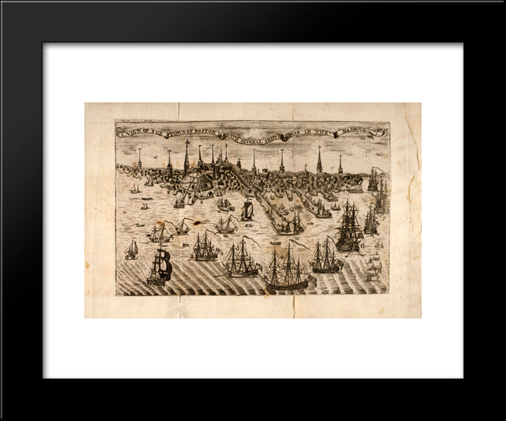 View Of The Town Of Boston 20x24 Black Modern Wood Framed Art Print Poster by Revere, Paul