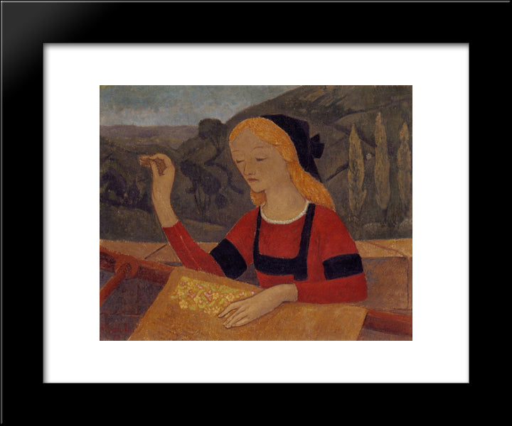 Embroiderer In A Landscape Of Chateauneuf 20x24 Black Modern Wood Framed Art Print Poster by Serusier, Paul