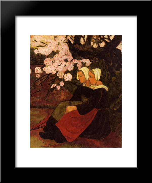 Two Breton Women Under A Flowering Apple Tree 20x24 Black Modern Wood Framed Art Print Poster by Serusier, Paul