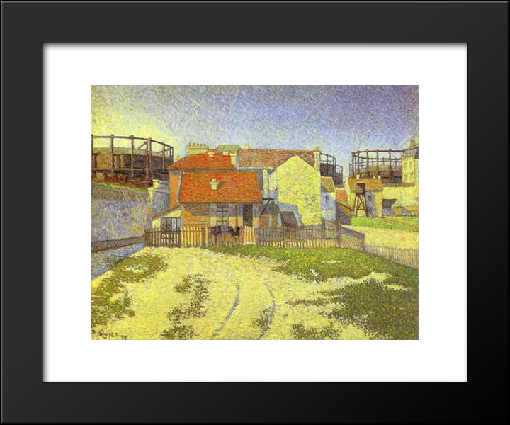 Gasometers At Clichy 20x24 Black Modern Wood Framed Art Print Poster by Signac, Paul