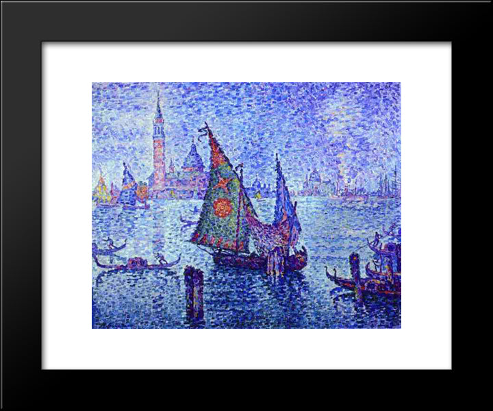 La Voile Verte 20x24 Black Modern Wood Framed Art Print Poster by Signac, Paul