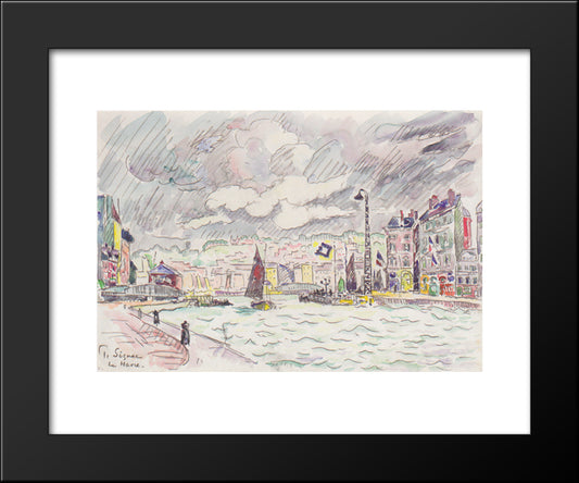 Le Havre With Rain Clouds 20x24 Black Modern Wood Framed Art Print Poster by Signac, Paul