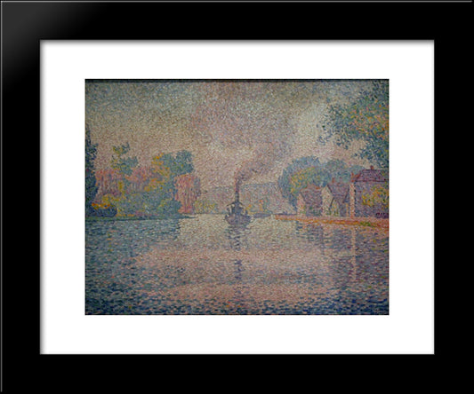 L'Hirondelle Steamer On The Seine 20x24 Black Modern Wood Framed Art Print Poster by Signac, Paul