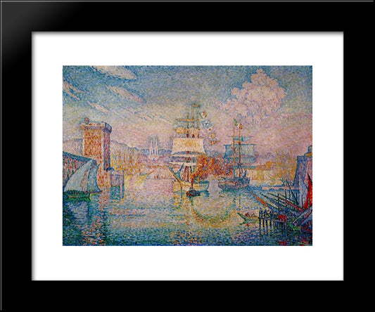 The Entrance To The Port Of Marseille 20x24 Black Modern Wood Framed Art Print Poster by Signac, Paul