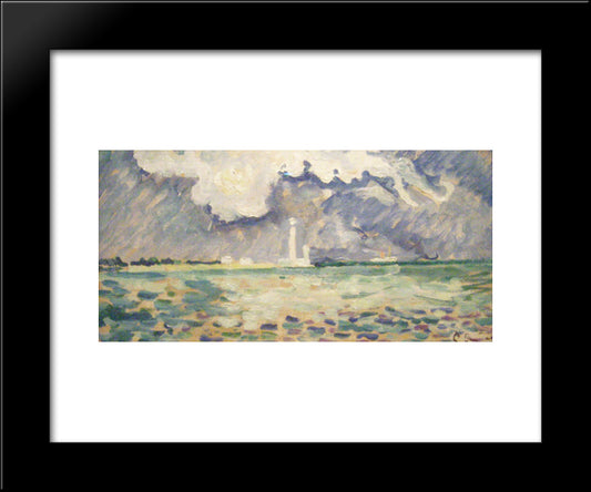 The Lighthouse Of Gatteville 20x24 Black Modern Wood Framed Art Print Poster by Signac, Paul