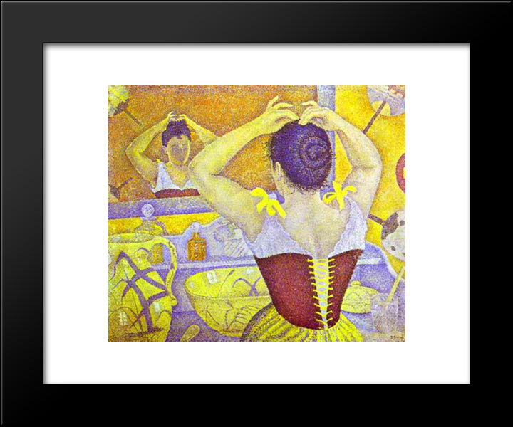 Woman At Her Toilette Wearing A Purple Corset 20x24 Black Modern Wood Framed Art Print Poster by Signac, Paul