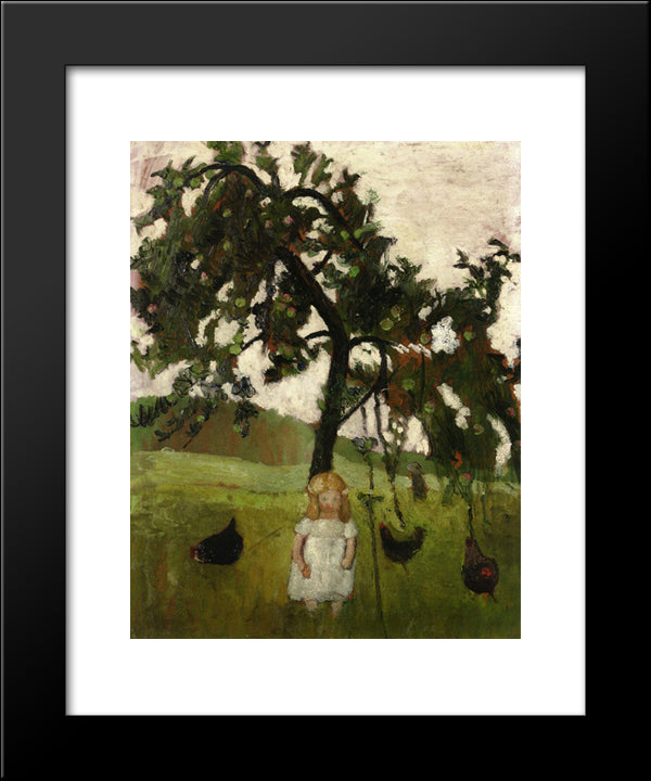 Elizabeth With Hens Under An Apple Tree 20x24 Black Modern Wood Framed Art Print Poster by Modersohn Becker, Paula