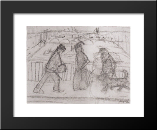 Figures With His Dog On A Bridge In Paris 20x24 Black Modern Wood Framed Art Print Poster by Modersohn Becker, Paula