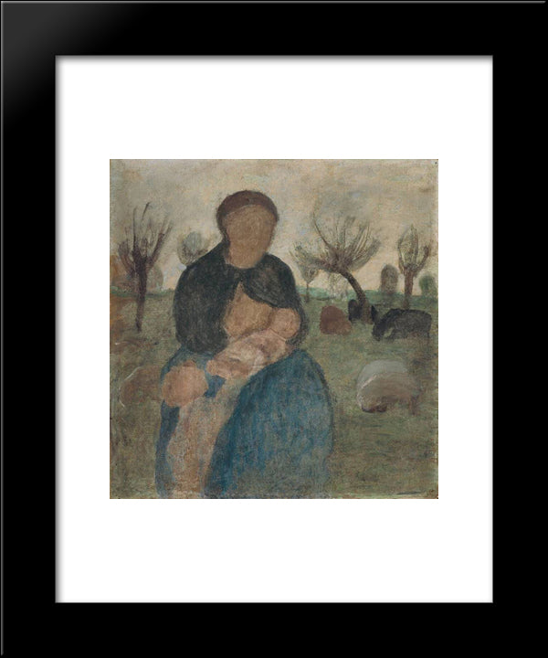 Mother With Baby At Her Breast, And Child In Landscape 20x24 Black Modern Wood Framed Art Print Poster by Modersohn Becker, Paula