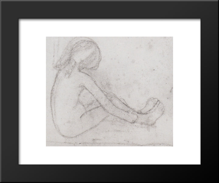 Nude Girl Sitting On The Floor 20x24 Black Modern Wood Framed Art Print Poster by Modersohn Becker, Paula