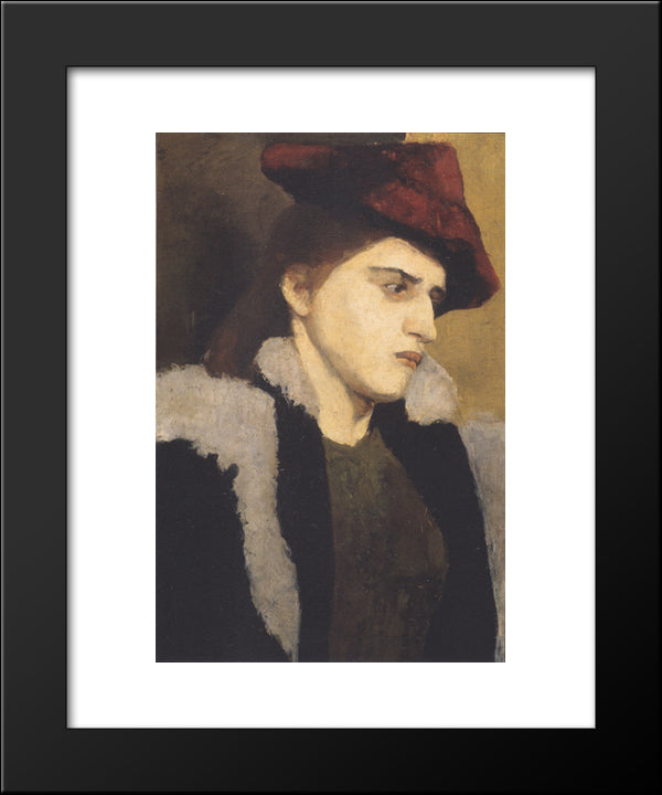 Portrait Of A Young Woman With Red Hat 20x24 Black Modern Wood Framed Art Print Poster by Modersohn Becker, Paula