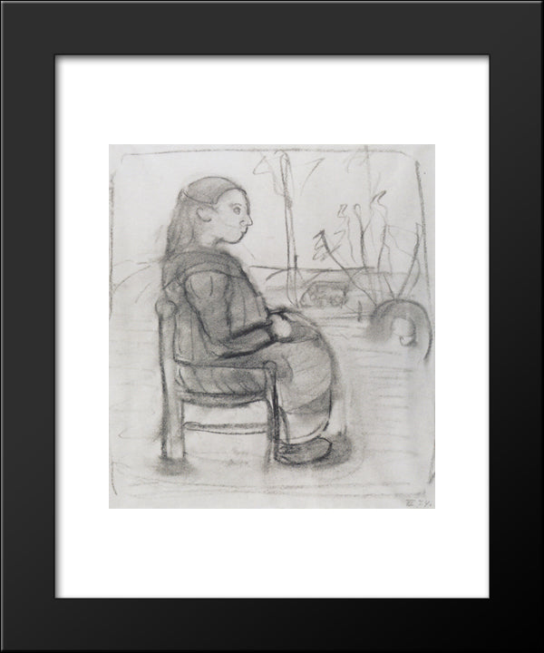 Seated Girl In A Landscape, To The Right 20x24 Black Modern Wood Framed Art Print Poster by Modersohn Becker, Paula