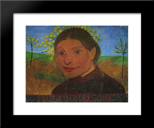 Self Portrait In Front Of Flowering Trees 20x24 Black Modern Wood Framed Art Print Poster by Modersohn Becker, Paula