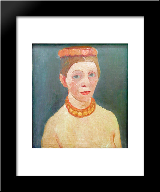 Self Portrait With Red Flower Wreath And Chain 20x24 Black Modern Wood Framed Art Print Poster by Modersohn Becker, Paula
