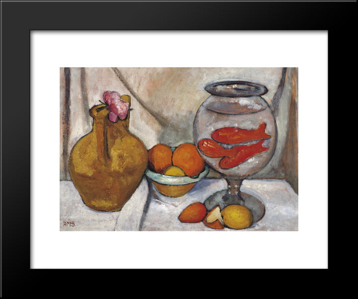 Still Life With Fish Bowl 20x24 Black Modern Wood Framed Art Print Poster by Modersohn Becker, Paula