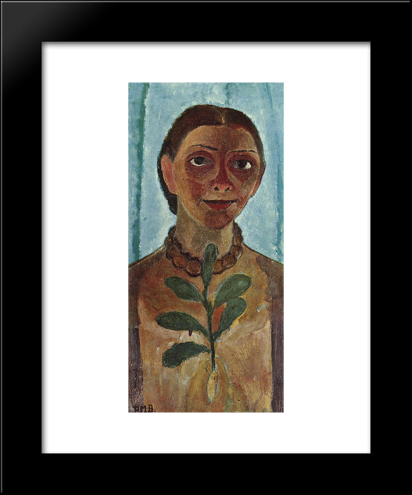 The Painter With Camellia Branch (Self Portrait) 20x24 Black Modern Wood Framed Art Print Poster by Modersohn Becker, Paula
