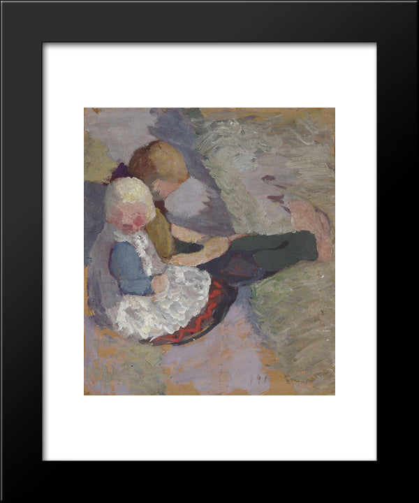 Two Children Sit On A Meadow 20x24 Black Modern Wood Framed Art Print Poster by Modersohn Becker, Paula