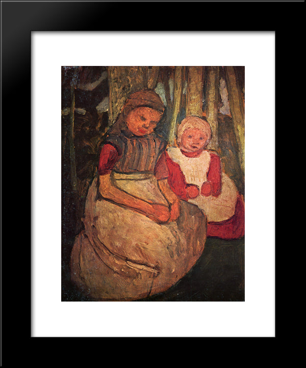 Two Girls Seated In The Birch Forest 20x24 Black Modern Wood Framed Art Print Poster by Modersohn Becker, Paula