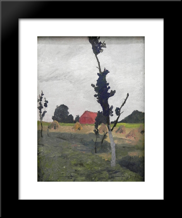 Worpsweder Landscape With Red House 20x24 Black Modern Wood Framed Art Print Poster by Modersohn Becker, Paula