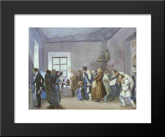Police Commissary'S Reception Room The Night Before A Holiday 20x24 Black Modern Wood Framed Art Print Poster by Fedotov, Pavel