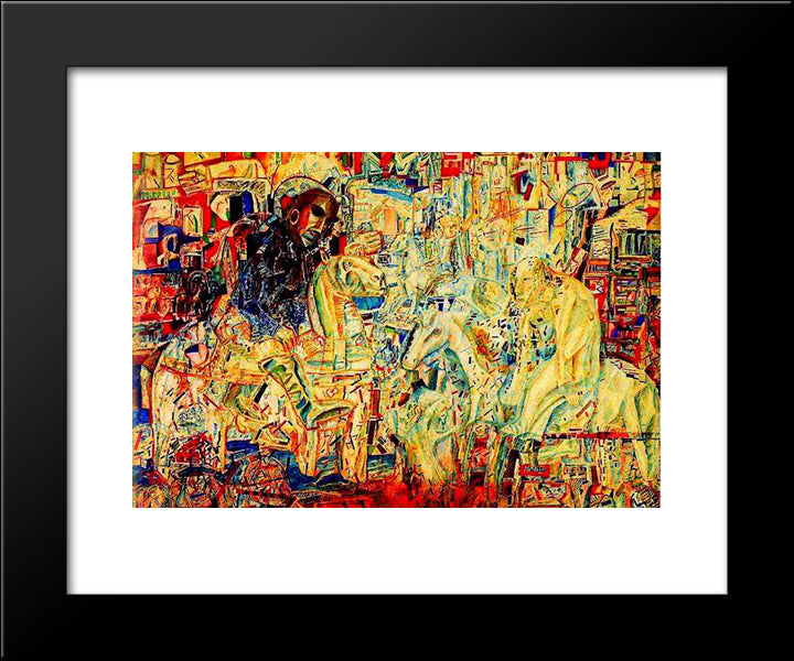 Horsemen 20x24 Black Modern Wood Framed Art Print Poster by Filonov, Pavel